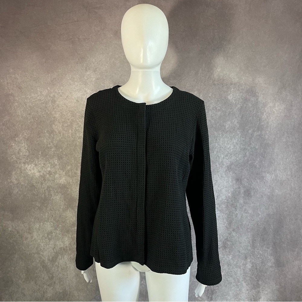 Eileen Fisher Cardigan Womens Medium Black Italian Knit Snap Front Jacket FBLL-1